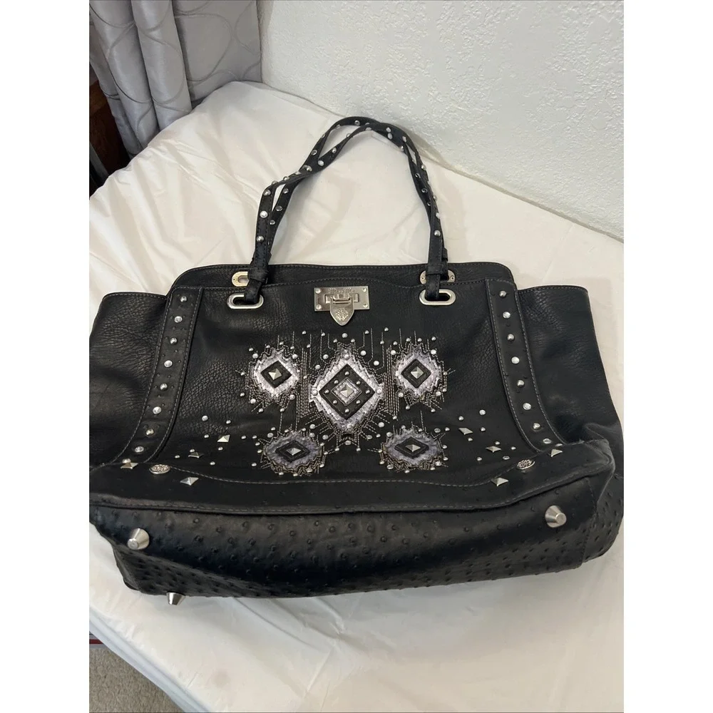 MISS ME‎ Bling Faux Leather Messenger Computer Bag 20 X 12.5 X 5.5 Embellished